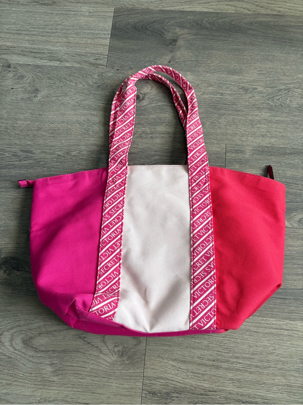Victoria's Secret Pink & Cream Colorblock Tote with Logo Straps